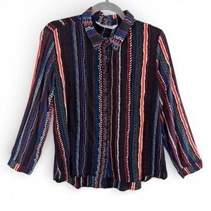 Big Dart Womens Tribal Stripe Button Down Shirt Multi Color Boho Artsy US 16